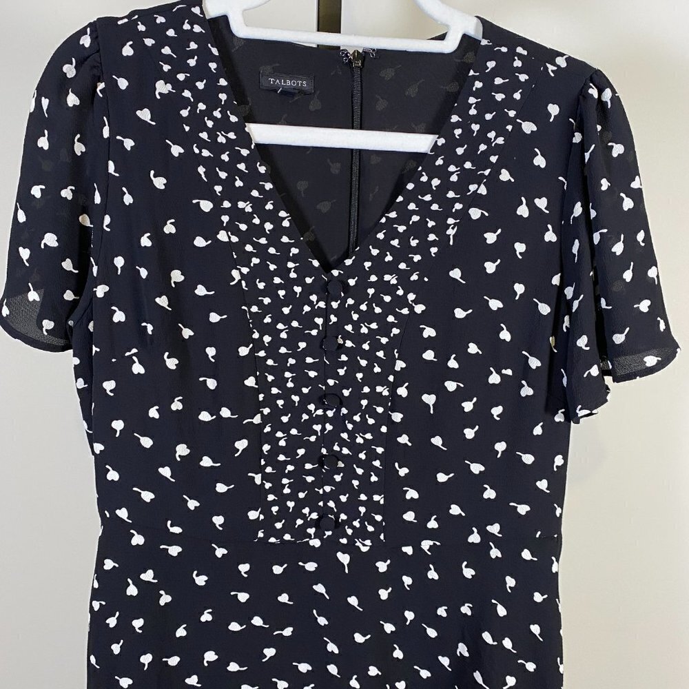 Talbots Black White Print Flutter Short Sleeve Mi… - image 6